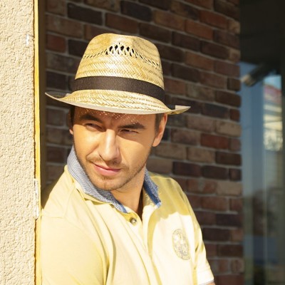 Pánský slaměný klobouk malá krempa s rypsou 2