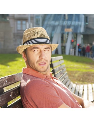 Pánský klobouk z mořské trávy zdobený rypsovou stuhou