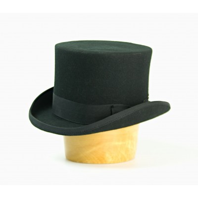 Vlněný cylindr s podšívkou a koženým potním páskem zdobený stuhou - originál