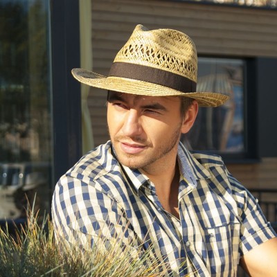 Pánský slaměný klobouk s krempou nahoru a stuhou  2