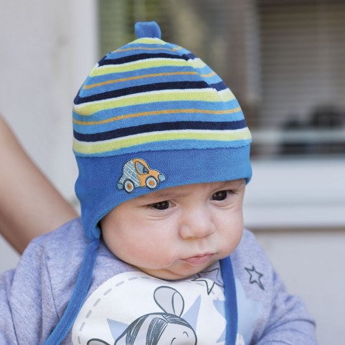 Kojenecká čepice z jemného plyše na zavazování