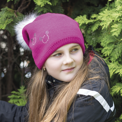 Pletená čepice s motivem myška a bambulí