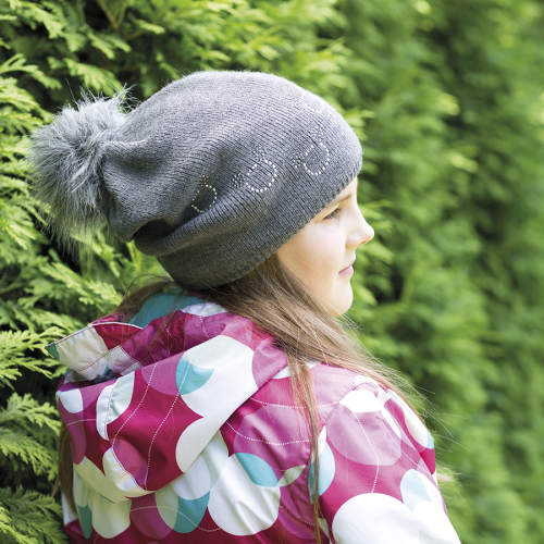 Pletená čepice s motivem myška a bambulí