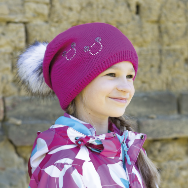 Pletená čepice s motivem myška a bambulí